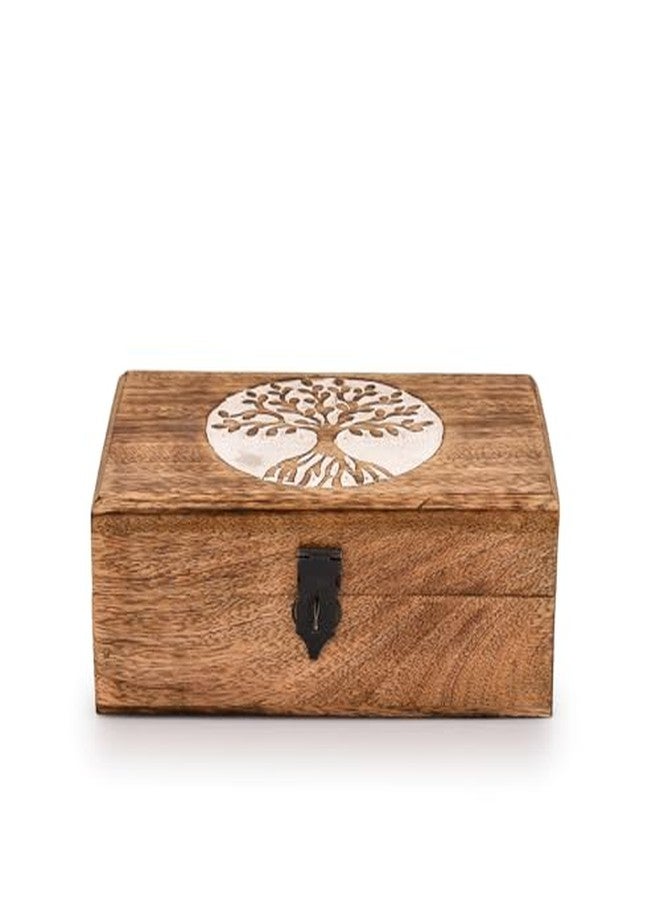 Kimona Jewelry Boxes Mango Wood Tree of Life Engraving Handcarved Jewellery Box for Women-Men Jewel (8" X 5" X 3") - Image 3